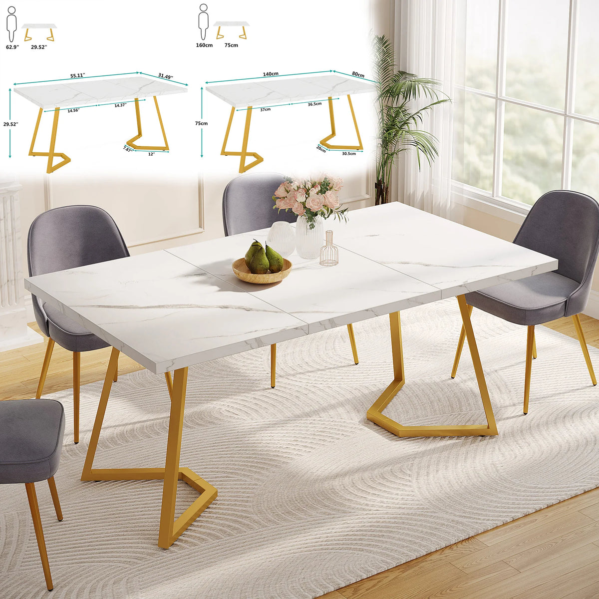 Tribesigns Modern Faux Marble Dining Table for Kitchen and Home