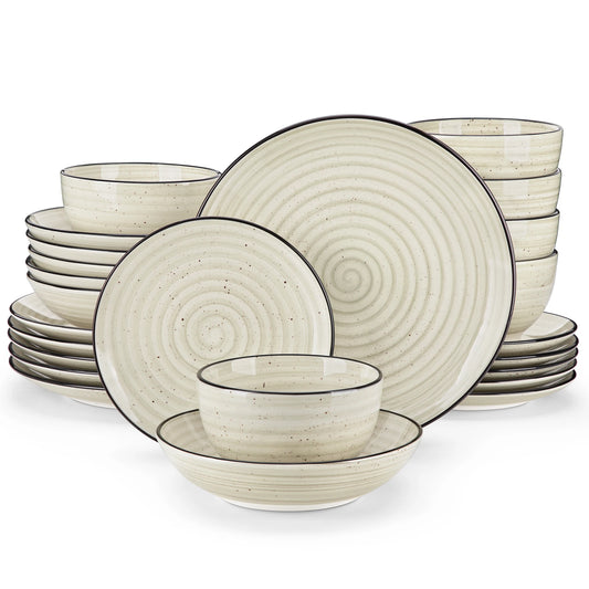 Malacasa Ceramic Dinnerware Set With Handpainted Spiral Pattern