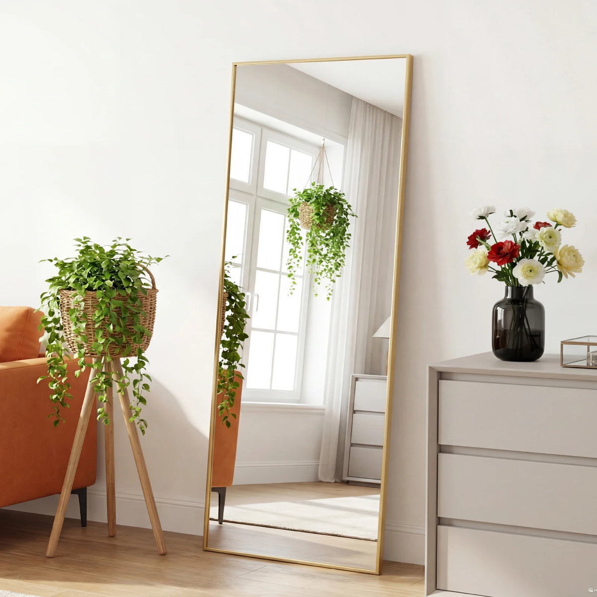 JHK Full Length Mirror With Premium Aluminum Frame Wall Mount