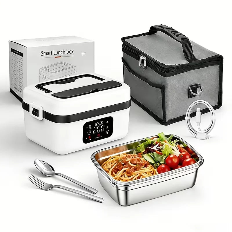 [Portable Smart Rice Box] Portable Smart Digital Display Rice Box, Built-In 9000Mah Rechargeable Power Bank, Stainless Steel Inner Liner for Insulation And Preservation, 33.81 Ounces Leak-Proof Lunch Bag, Suitable for Car, Of
