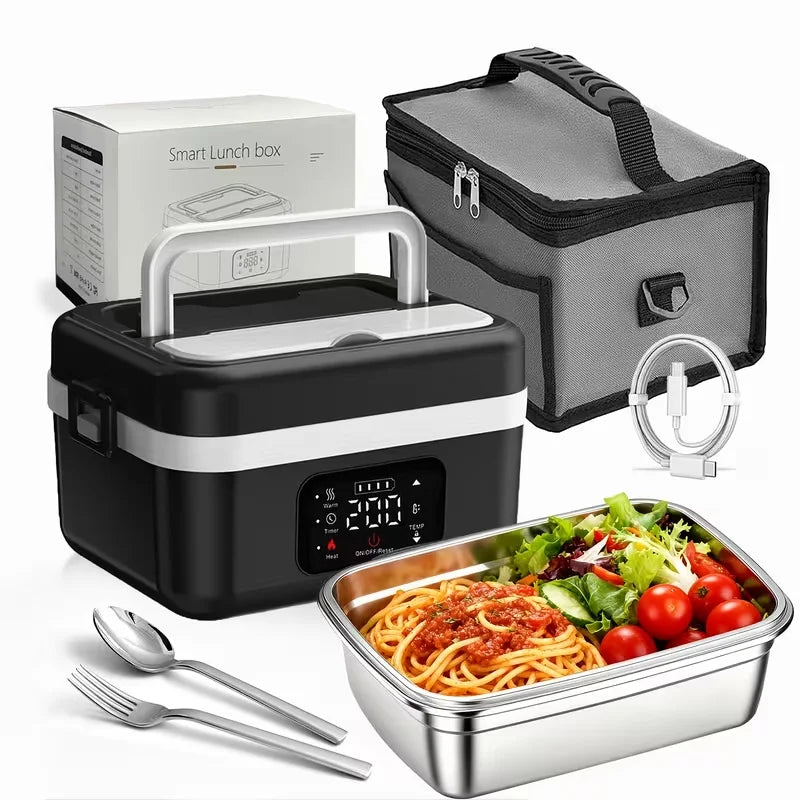 [Portable Smart Rice Box] Portable Smart Digital Display Rice Box, Built-In 9000Mah Rechargeable Power Bank, Stainless Steel Inner Liner for Insulation And Preservation, 33.81 Ounces Leak-Proof Lunch Bag, Suitable for Car, Of