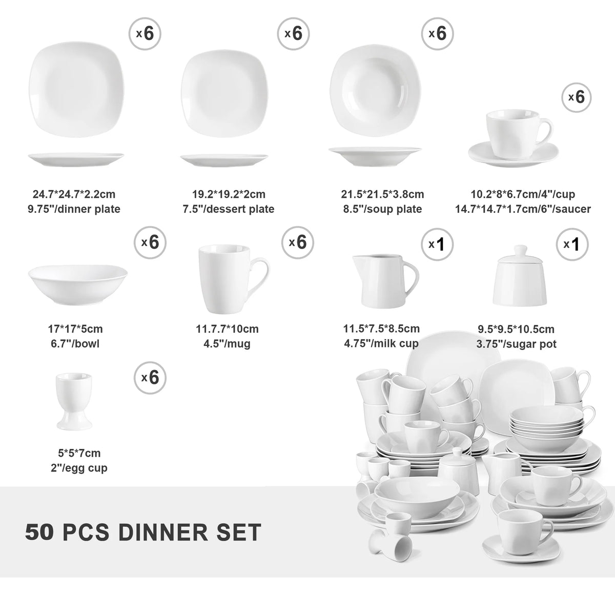 MALACASA Elisa Dinnerware Set For 6 Porcelain Service Tableware