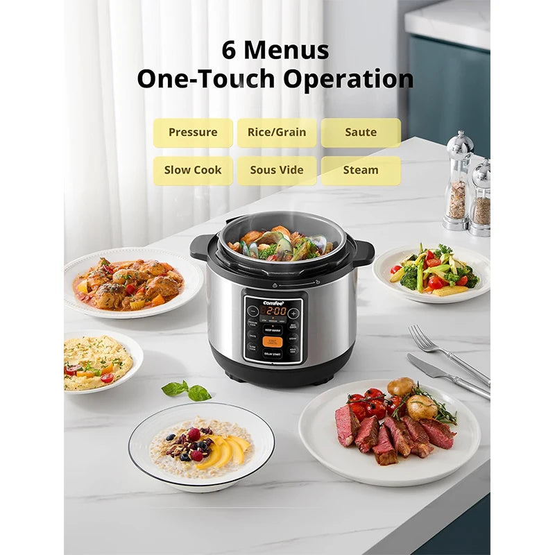 Media&COMFEE 6 in 1 Multi Function Electric Pressure Cooker, Multi Use Yogurt Maker & Rice Cooker with Non-Stick Inner Pot, Supports Pressure Cooking, Stewing and Steaming Functions, Ideal for Home Kitchens and Small Restaura