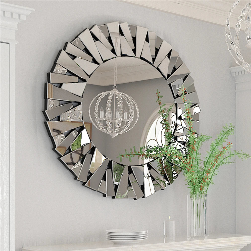 Decorative Round Sunburst Beveled Glass Wall Mirror