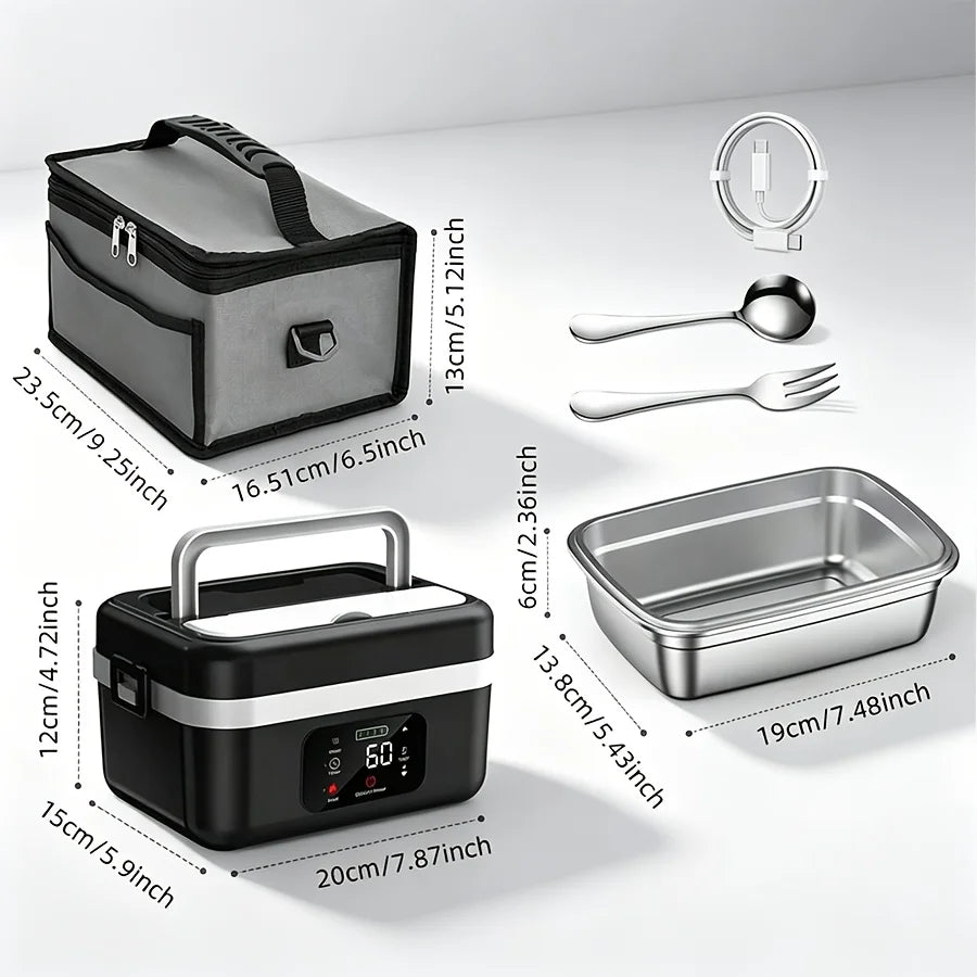 [Portable Smart Rice Box] Portable Smart Digital Display Rice Box, Built-In 9000Mah Rechargeable Power Bank, Stainless Steel Inner Liner for Insulation And Preservation, 33.81 Ounces Leak-Proof Lunch Bag, Suitable for Car, Of