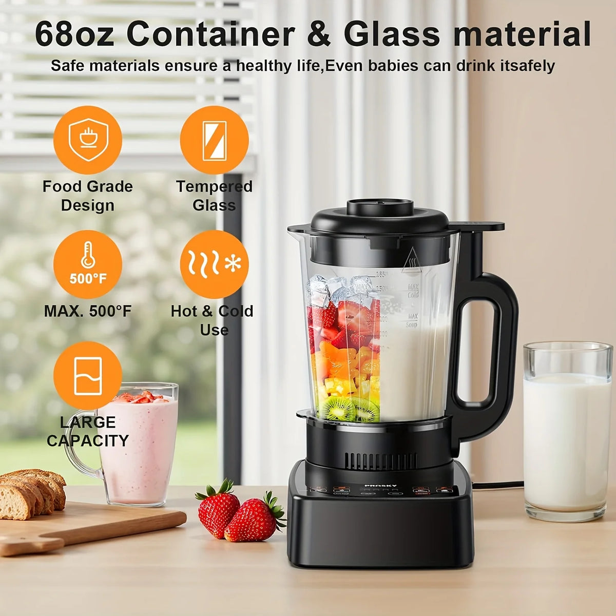 Prasky 2400W Heating Blender Heavy Duty Auto Clean Professional