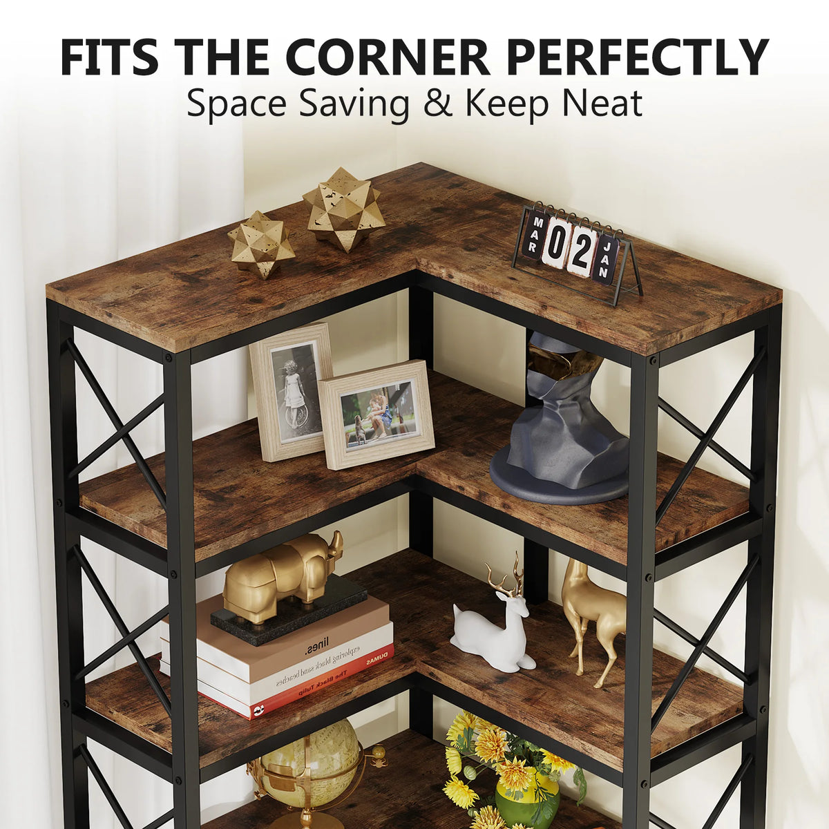 Tribesigns Modern 7 Tier Corner Bookshelf Wooden Storage Rack