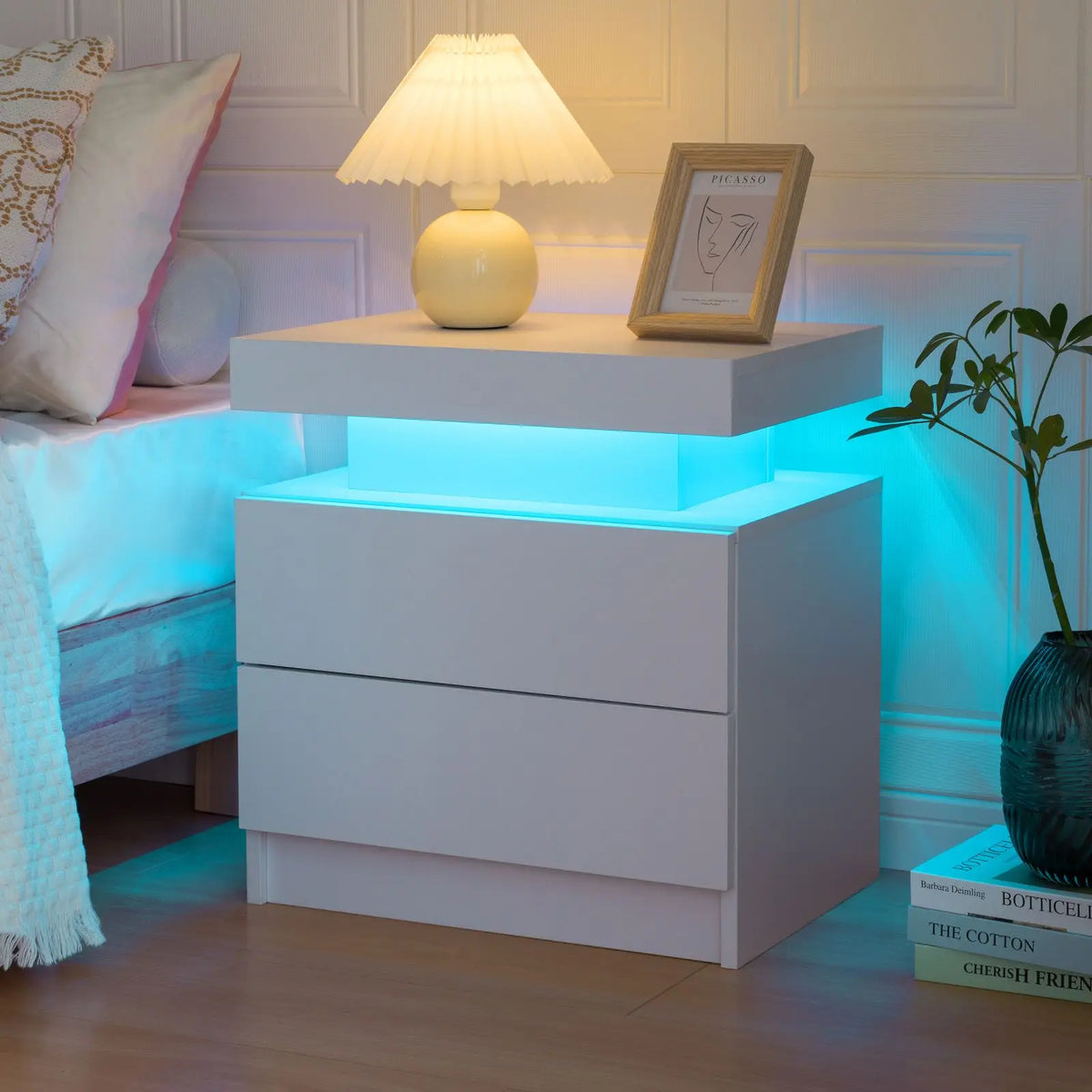 Cubehom LED Nightstands With 2 Drawers RGB Lights For Bedroom
