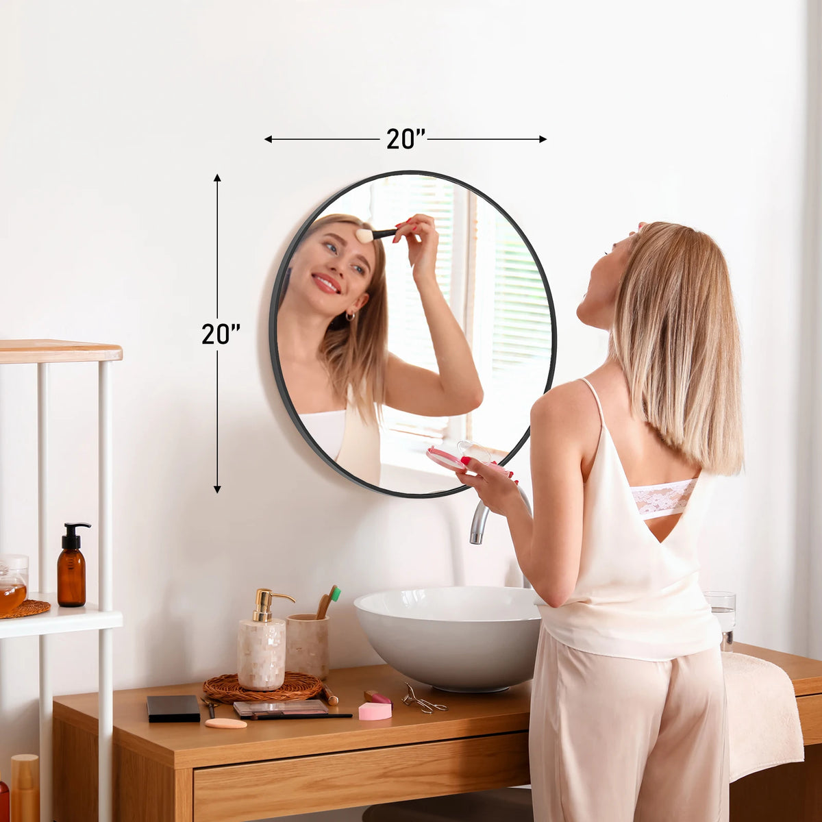 JHK Modern Round Wall Mirror With Sleek Matte Metal Frame