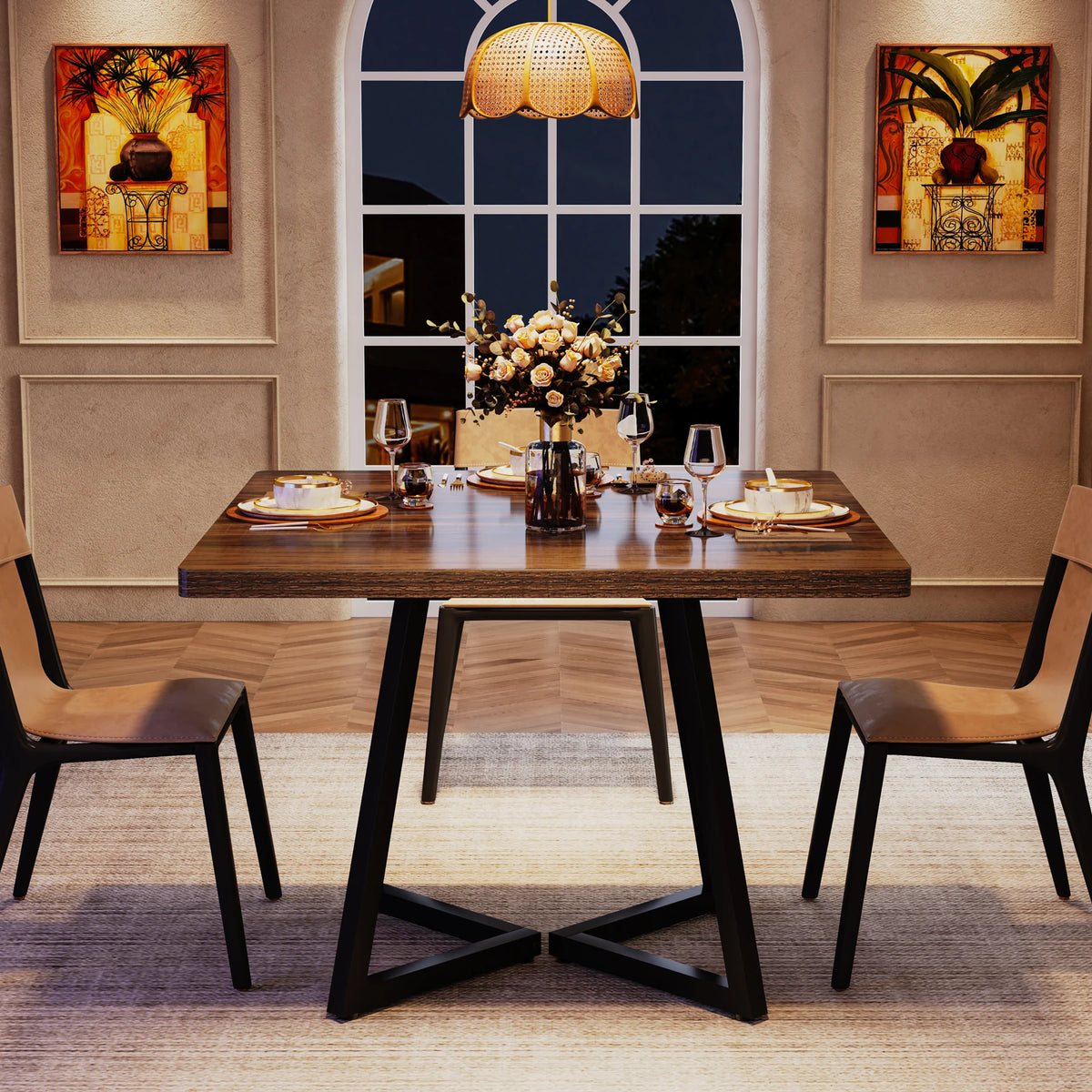 Tribesigns Square Dining Table for 4, 31.5" Industrial Dinner Table with Metal Base, Wood Kitchen Table for Dining Room