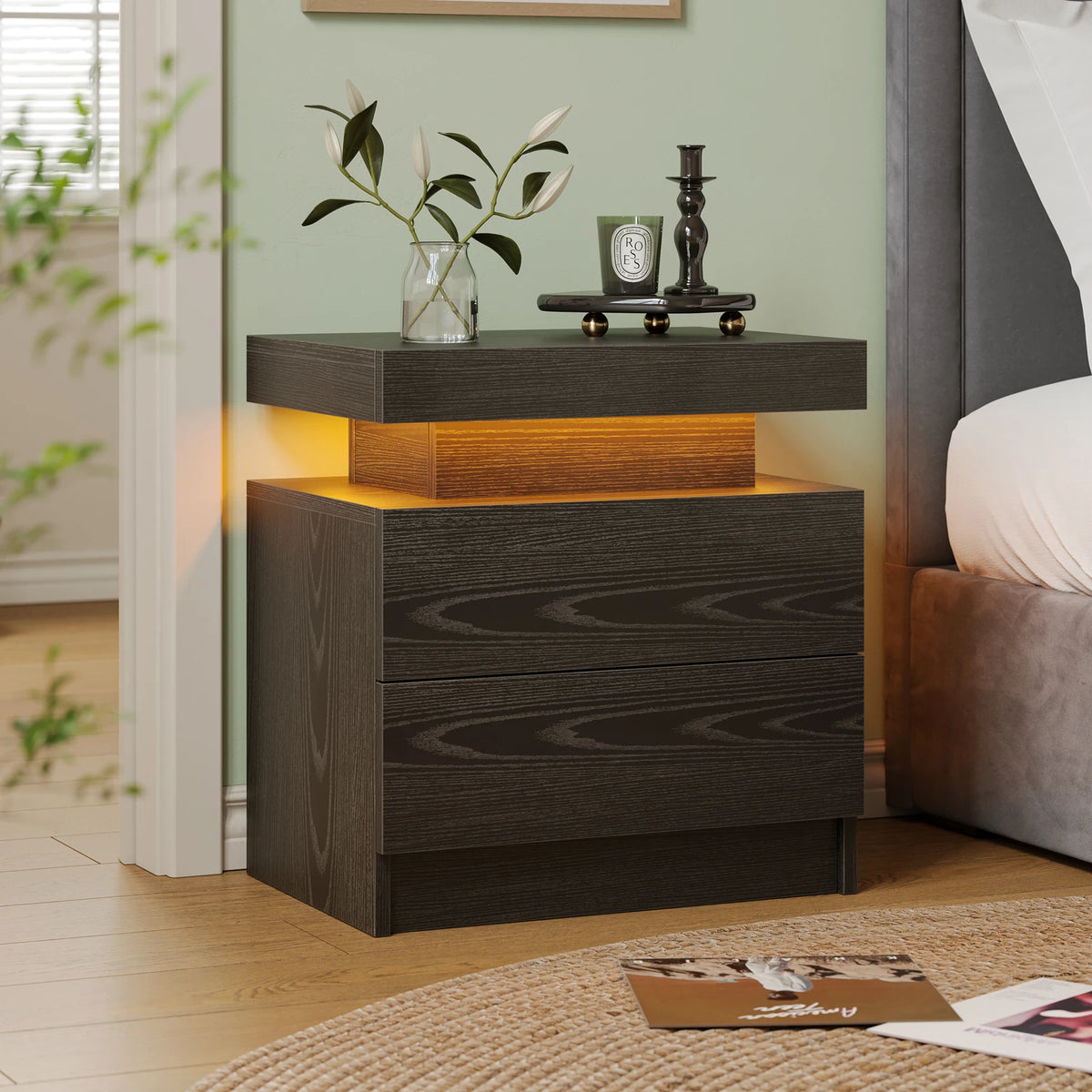 Cubehom LED Nightstands With 2 Drawers RGB Lights For Bedroom