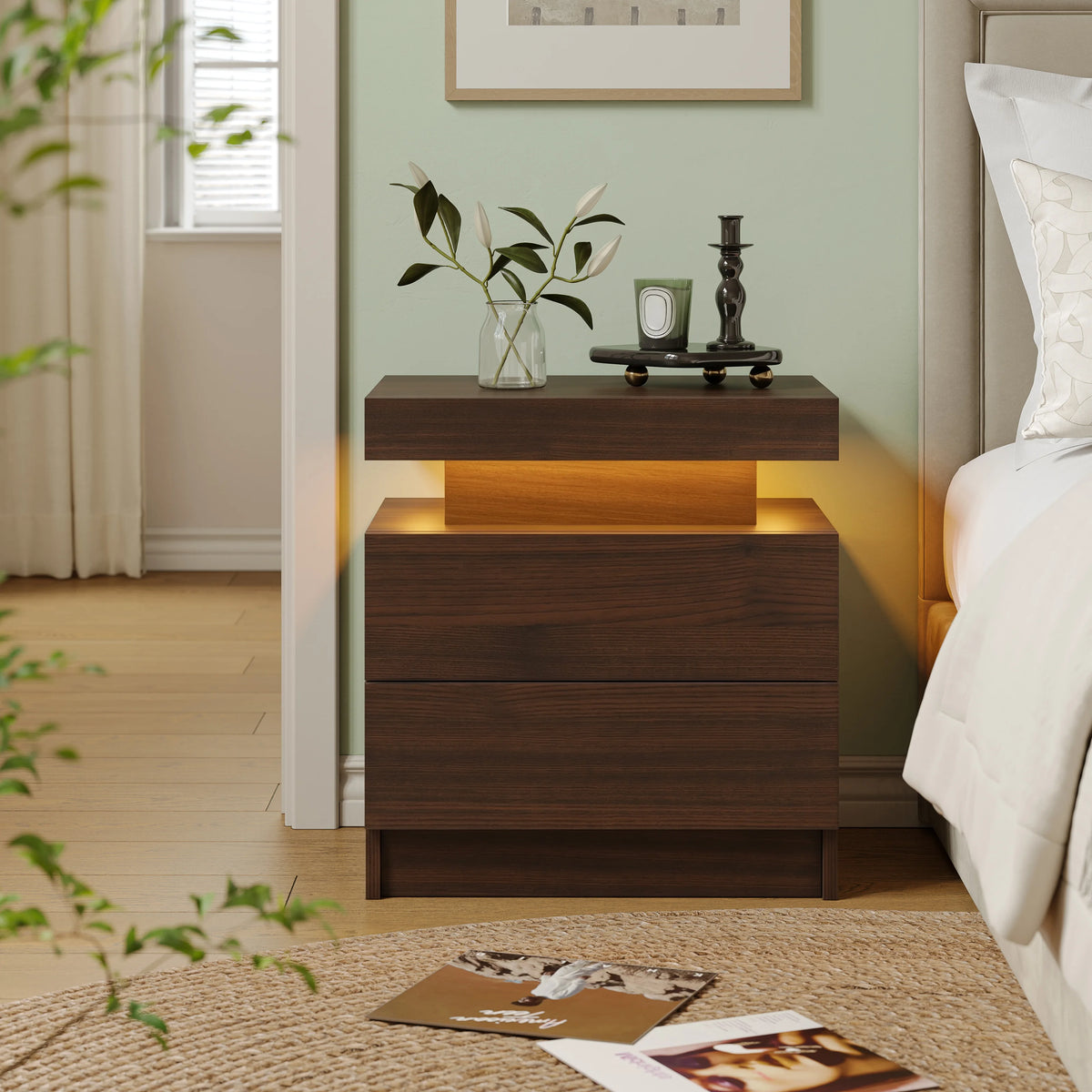 Cubehom LED Nightstands With 2 Drawers RGB Lights For Bedroom