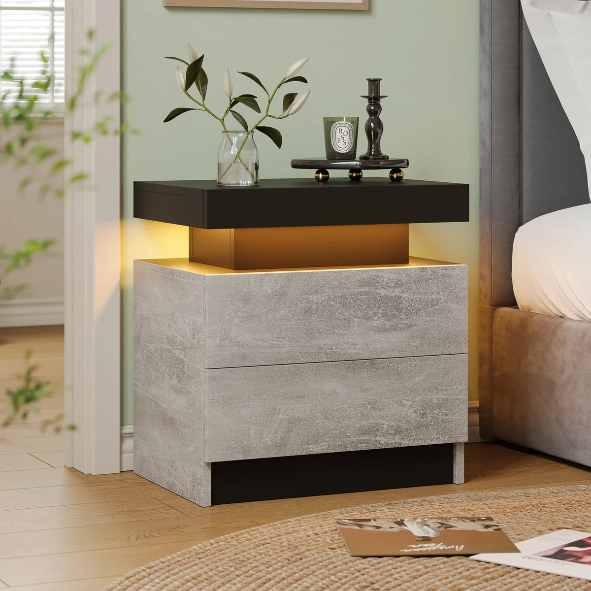 Cubehom LED Nightstands With 2 Drawers RGB Lights For Bedroom