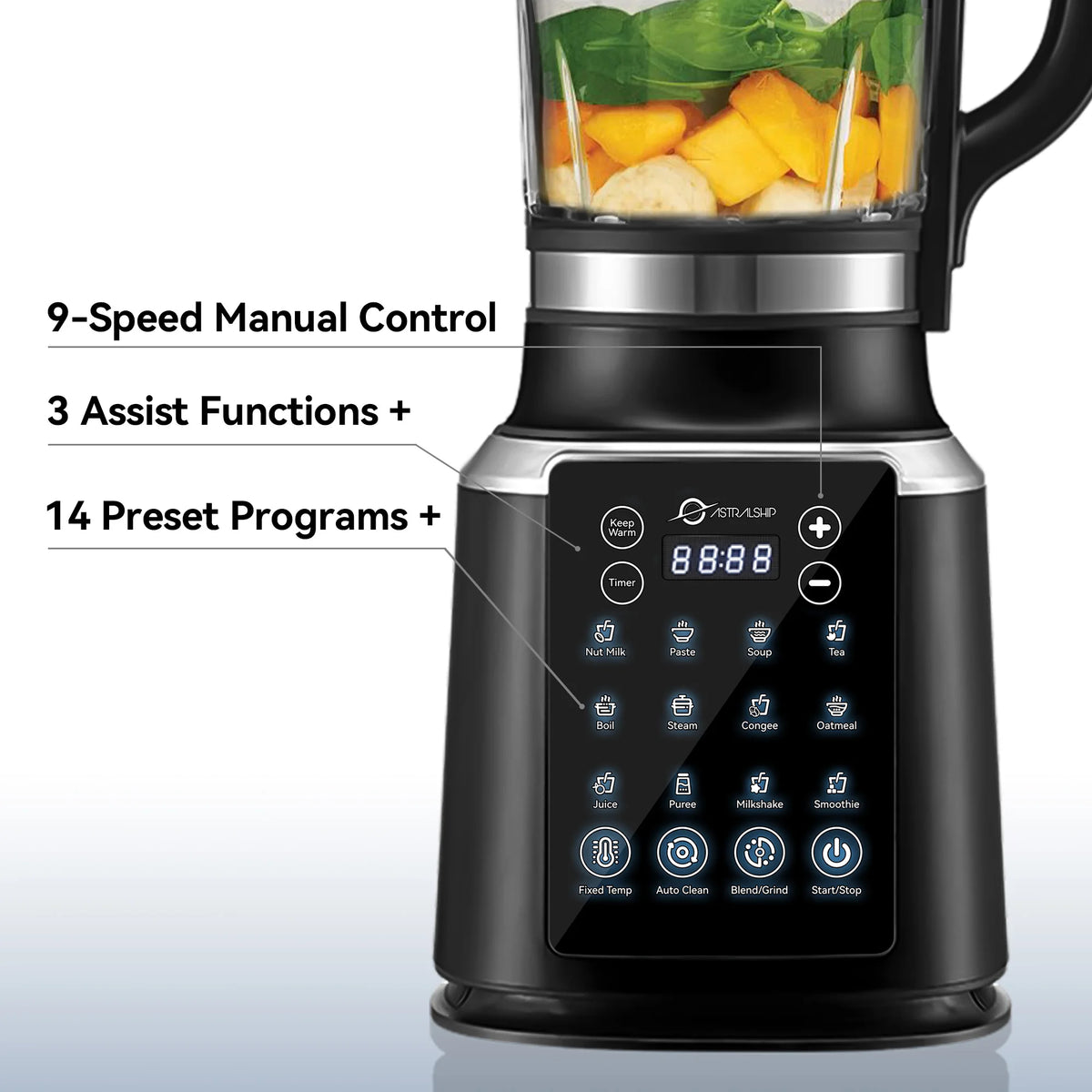 Astralship High Speed Countertop Blender With Glass Jar Auto Clean