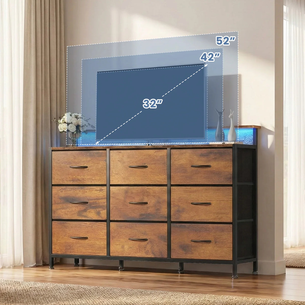 MCQ Modern Media Console TV Stand With Fabric Drawers