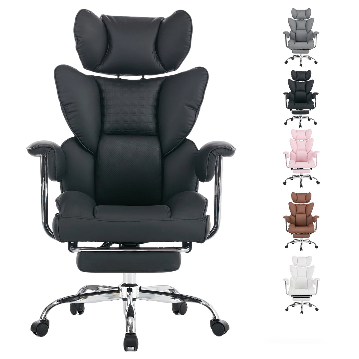 JHK Ergonomic Fixed Armrest Reclining Computer Chair with Pocket PU Leather 350 LBS Office Chair with Footrest Height Adjustable Swivel Wide Seating for Home Office
