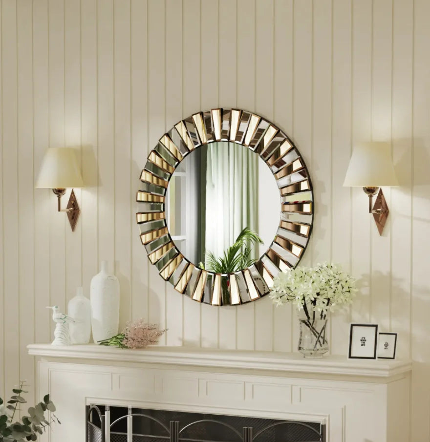 Elegant Round Starburst Decorative Wall Mirror For Living Room
