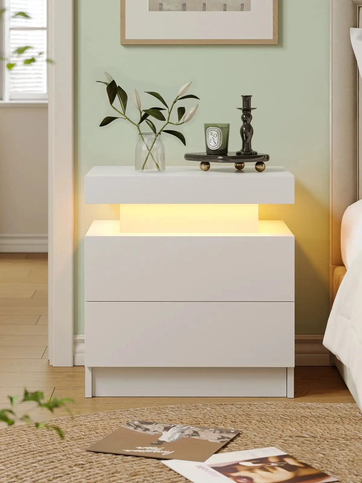 Cubehom LED Nightstands With 2 Drawers RGB Lights For Bedroom