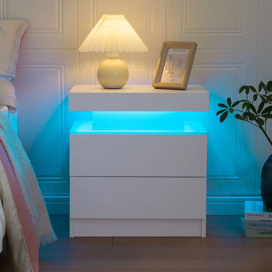 Cubehom LED Nightstands With 2 Drawers RGB Lights For Bedroom