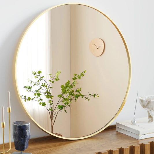 JHK Modern Round Wall Mirror With Sleek Matte Metal Frame