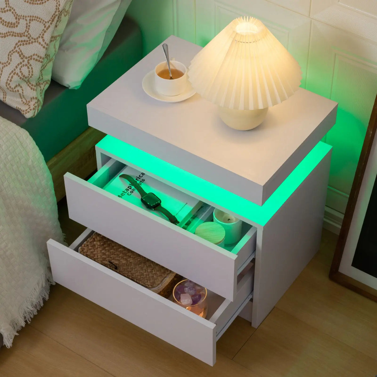 Cubehom LED Nightstands With 2 Drawers RGB Lights For Bedroom