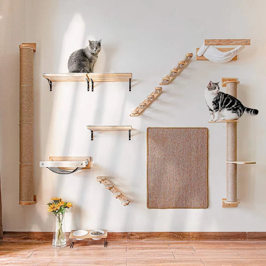 Wall Mounted Cat Climbing Stairway With Sisal Scratching Post