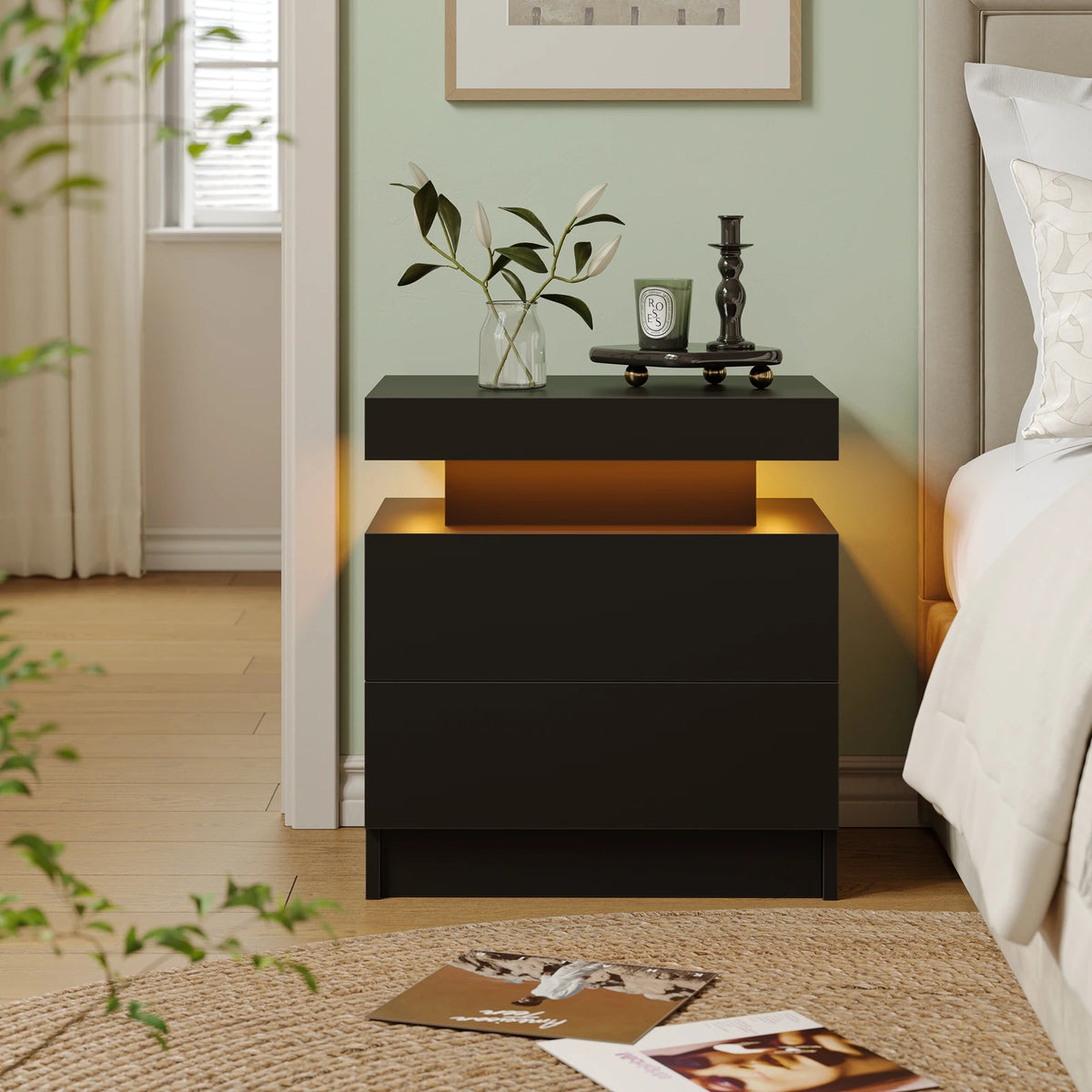 Cubehom LED Nightstands With 2 Drawers RGB Lights For Bedroom