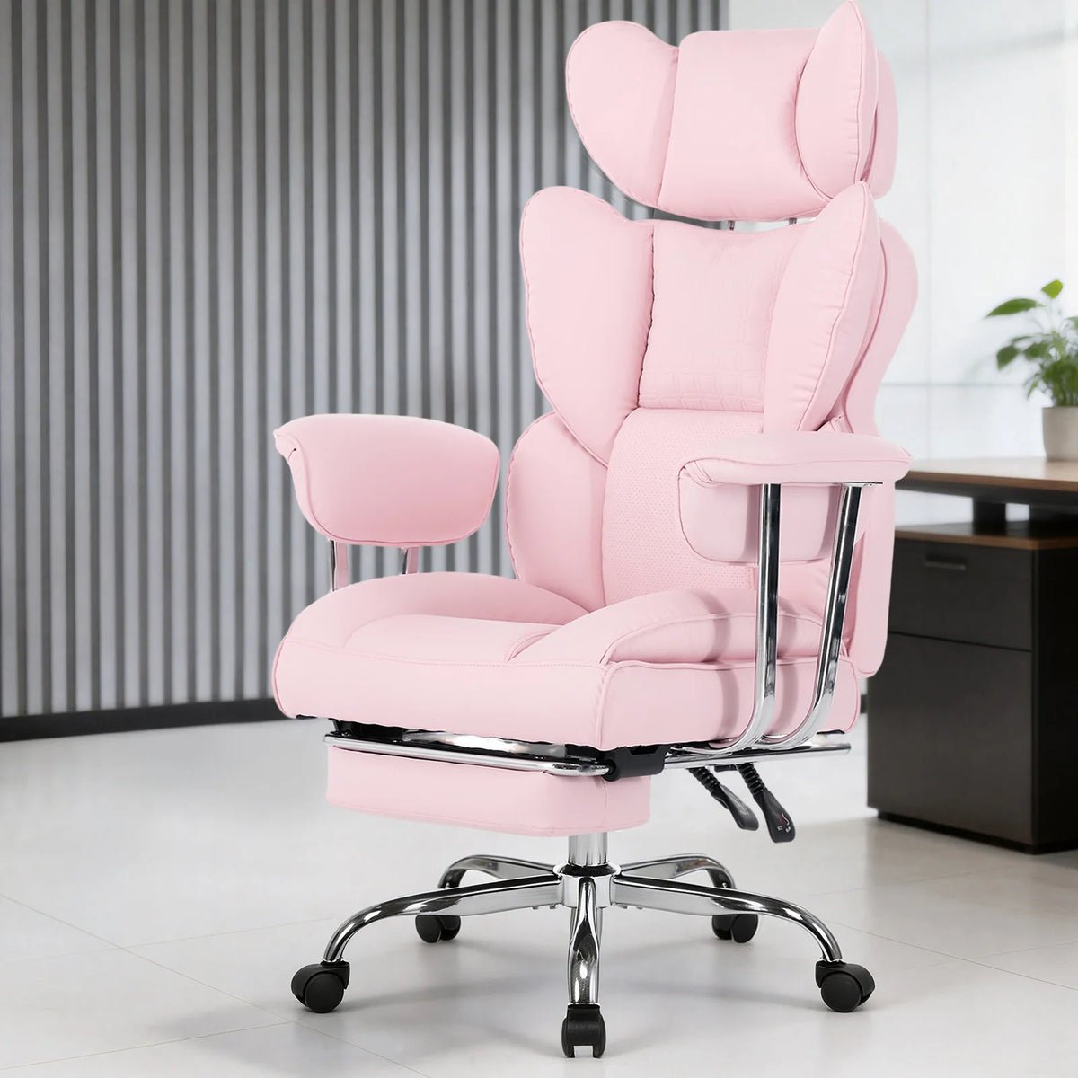 JHK Ergonomic Fixed Armrest Reclining Computer Chair with Pocket PU Leather 350 LBS Office Chair with Footrest Height Adjustable Swivel Wide Seating for Home Office
