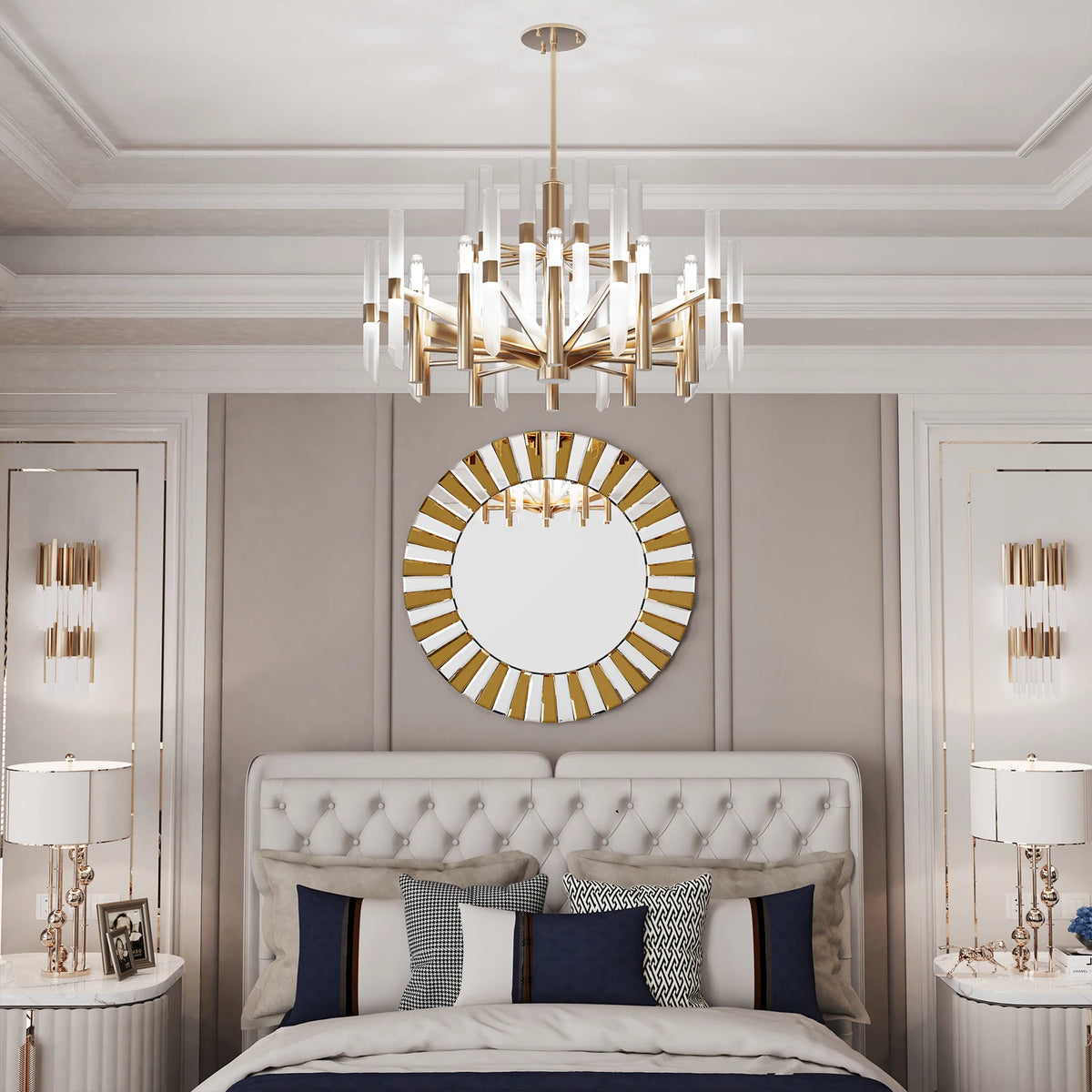 Elegant Round Starburst Decorative Wall Mirror For Living Room