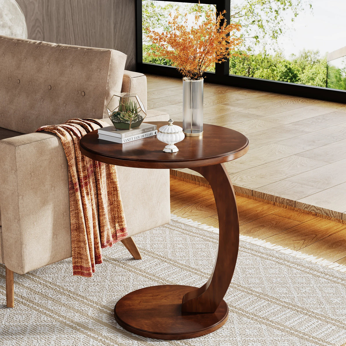Tribesigns Round Wood Mid Century End Table For Living Room