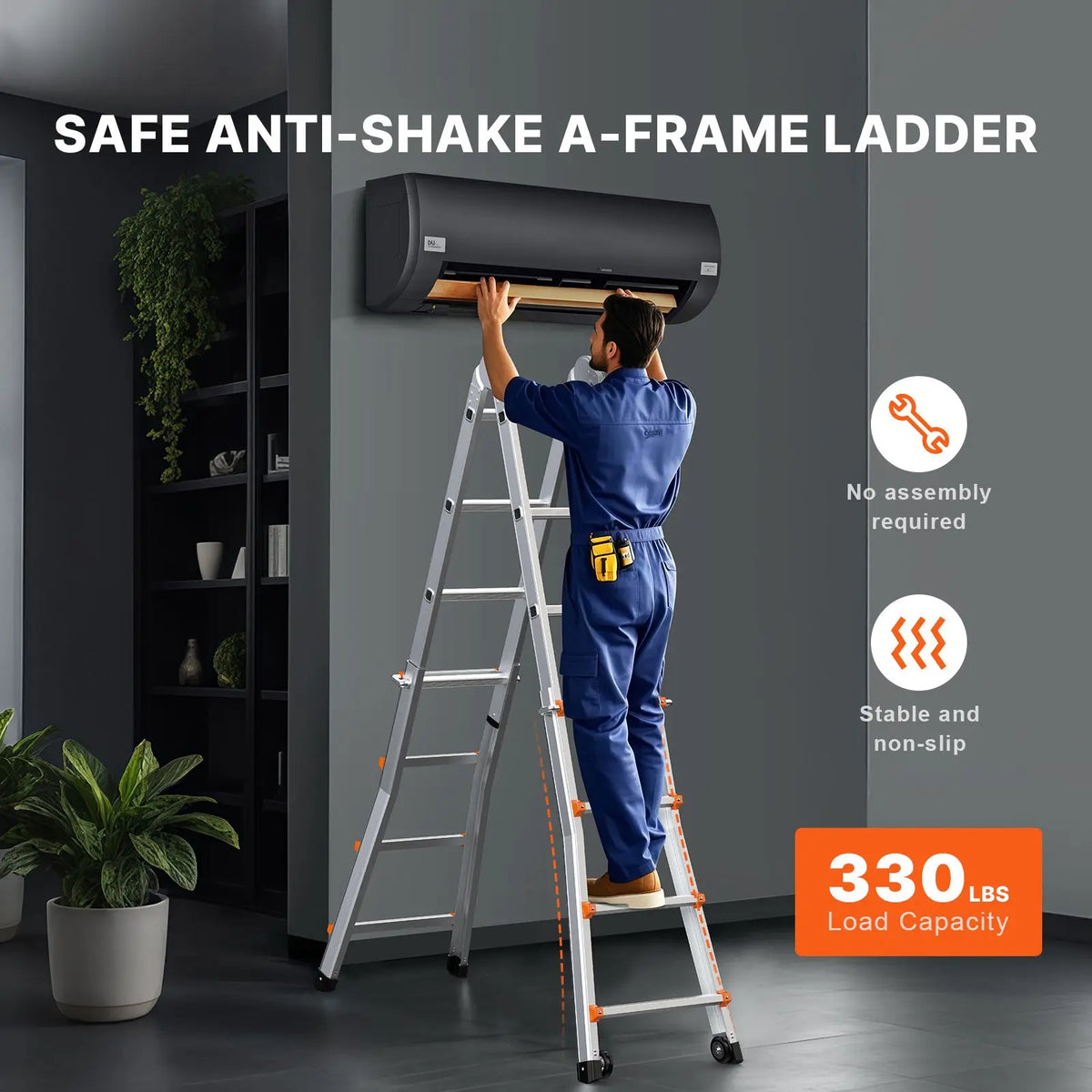Telescoping Ladder A Frame, 17 FT Compact Aluminum Extension Ladder, Multi-Function Portable Collapsible RV Ladder, Telescopic L