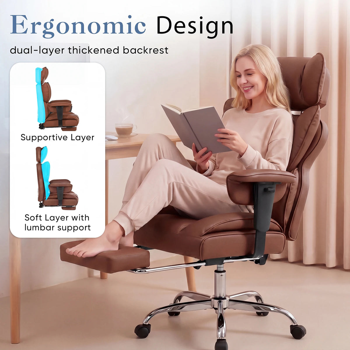 JHK Ergonomic Reclining Gaming Office Chair With Adjustable Armrests