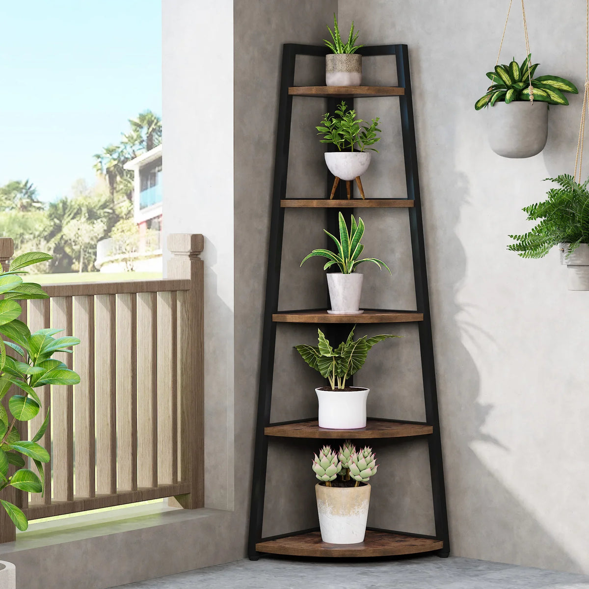 Tribesigns 5 Tier Corner Bookcase Wood Storage Rack Modern Design
