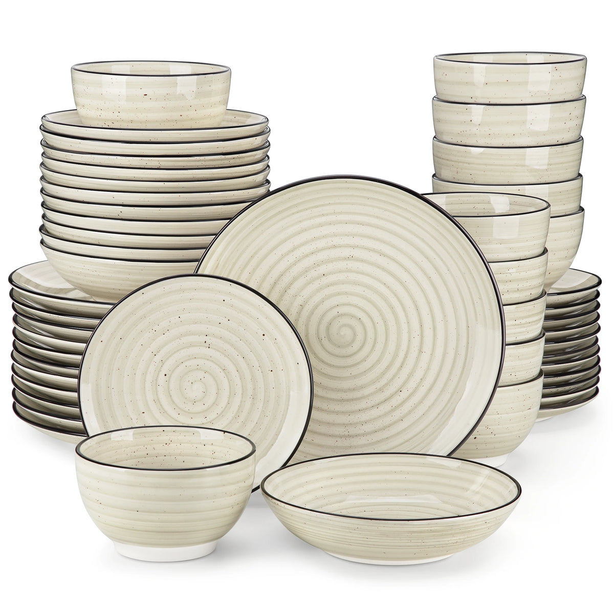 Malacasa Ceramic Dinnerware Set With Handpainted Spiral Pattern
