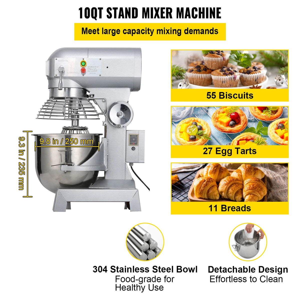 SucceBuy Electric Dough Mixer Stainless Steel Commercial Stand Mixer