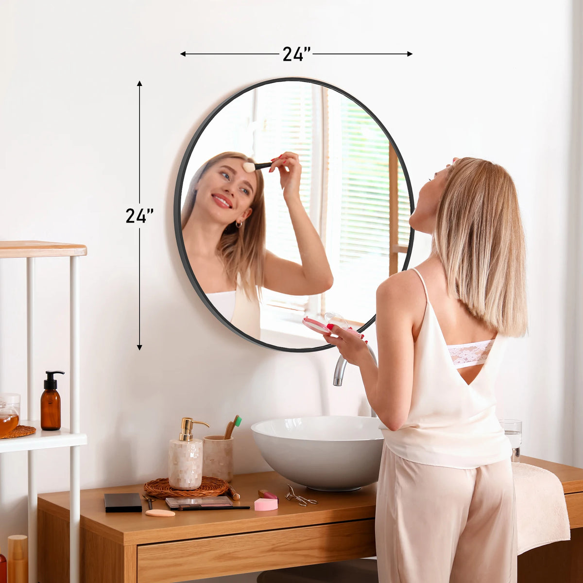 JHK Modern Round Wall Mirror With Sleek Matte Metal Frame