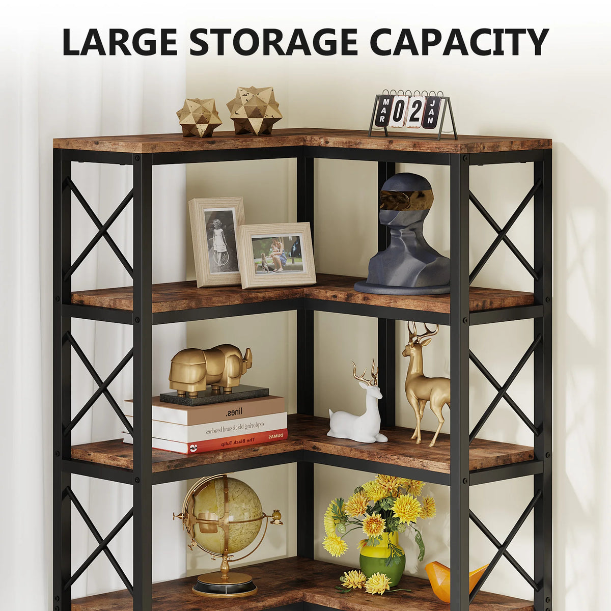 Tribesigns Modern 7 Tier Corner Bookshelf Wooden Storage Rack