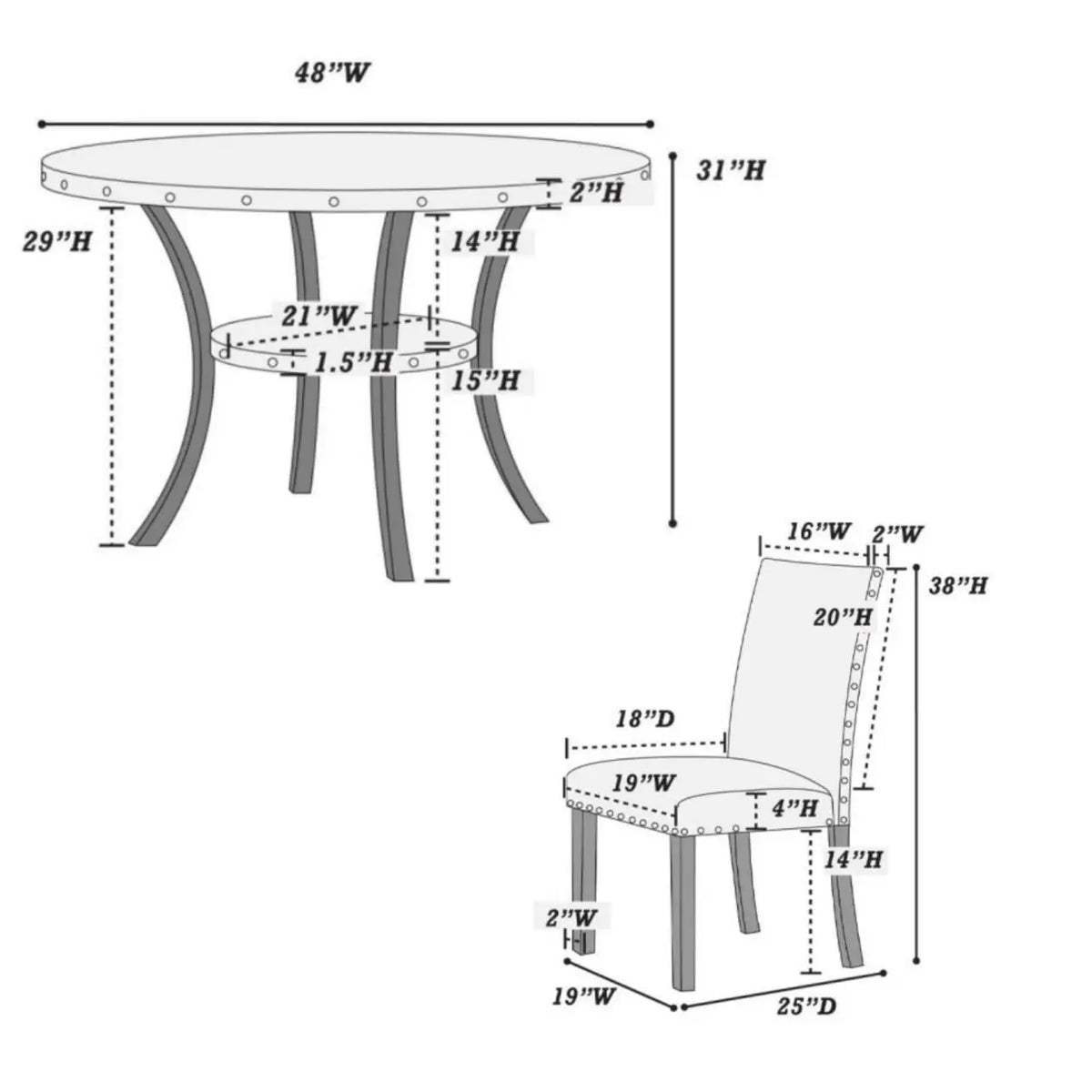 5pc Dining Set with 1 Classic Dining Table & 4x Side Chairs,Round Table, Chair
