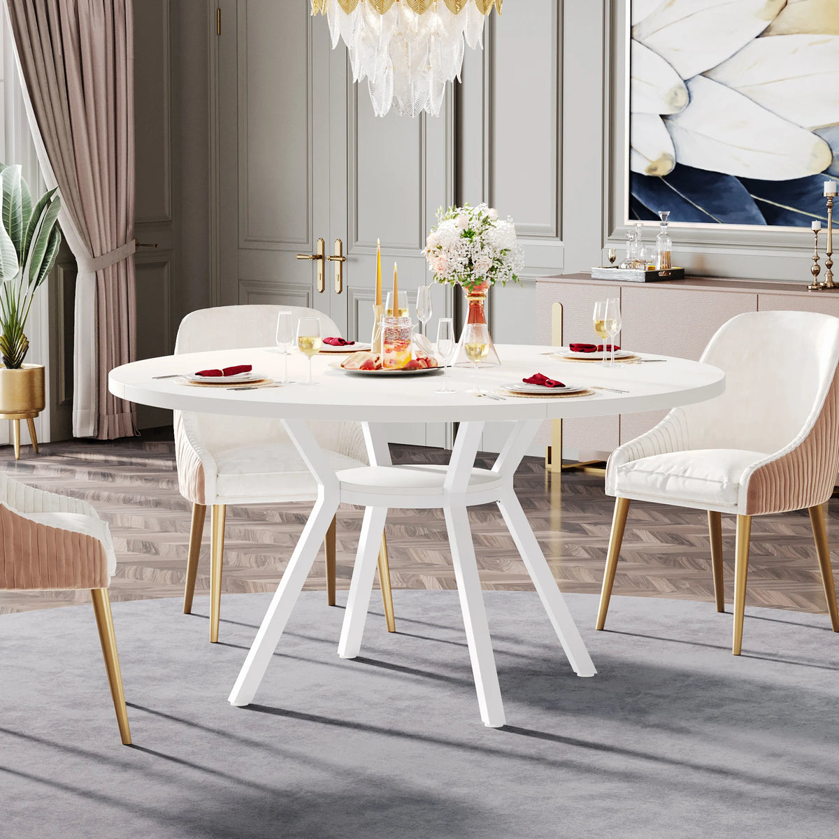 Tribesigns Round Dining Table for 4-6 People, 47-Inch Farmhouse Dinning Room Table Circle Kitchen Table, Industrial Dinner Table