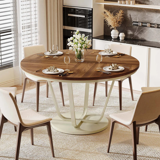 Tribesigns Round Dining Table, 47-Inch Wood Large Farmhouse and Modern Kitchen Table for 4-6 People with Gray Frame