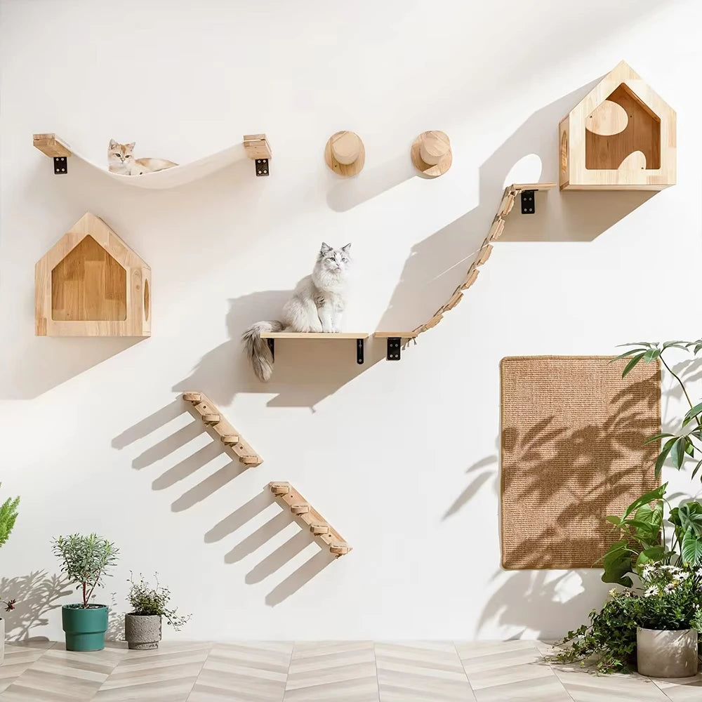 Wall Mounted Cat Climbing Stairway With Sisal Scratching Post