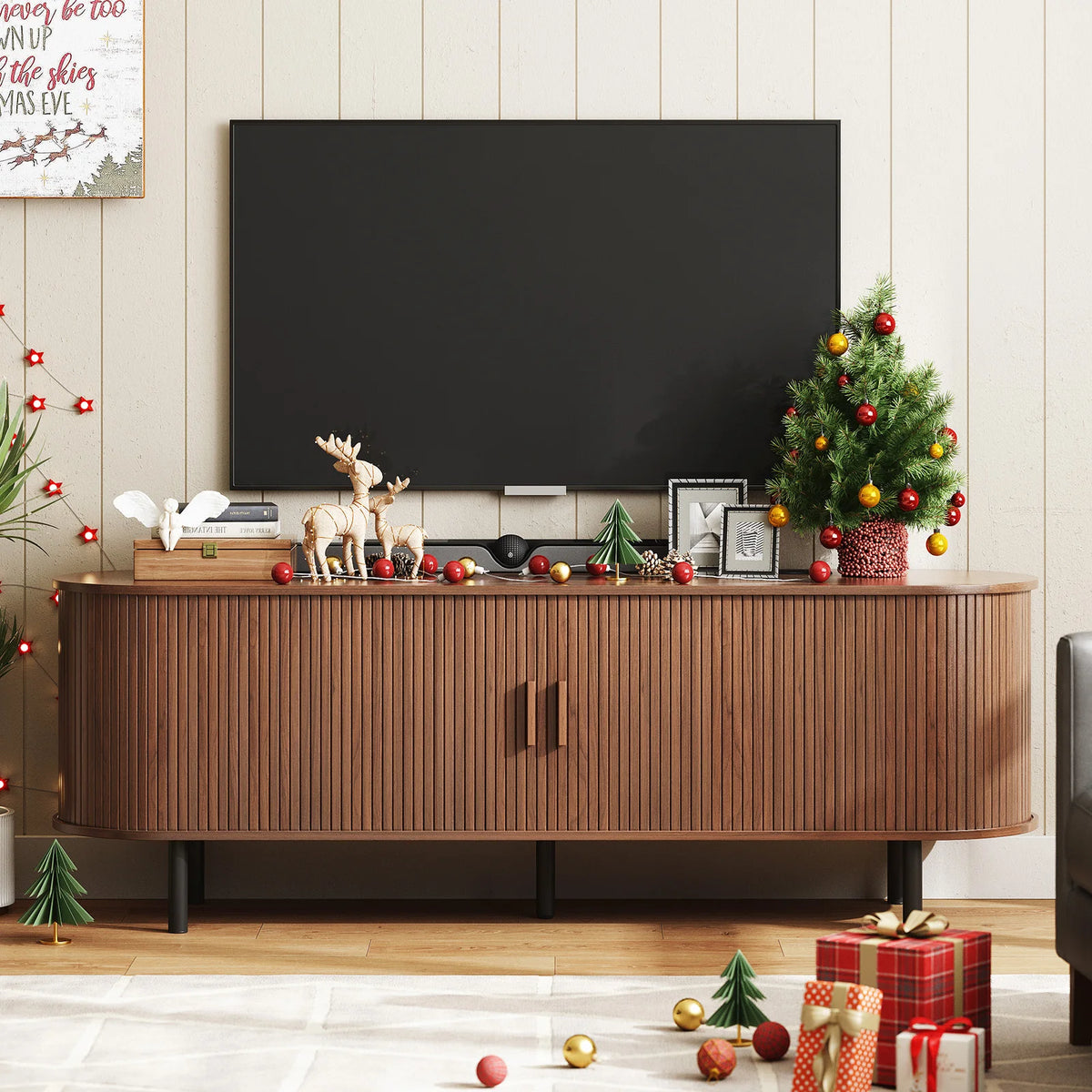 ONBRILL Modern TV Stand With Power Outlet Storage Drawer