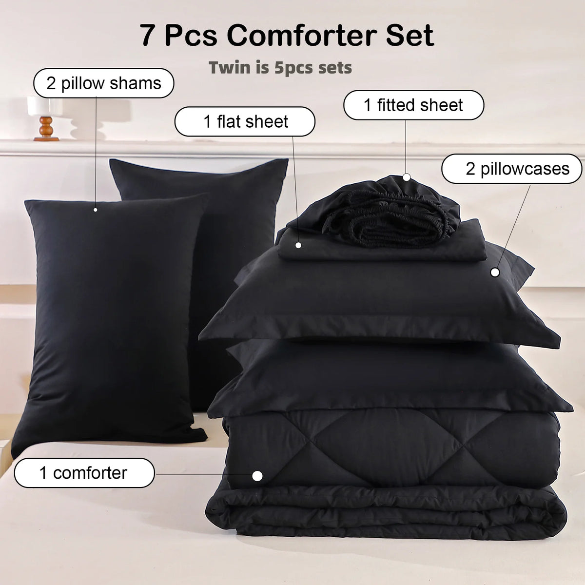 EasYum 5 Piece to 7 Piece Polyester Bedding Set Quilted