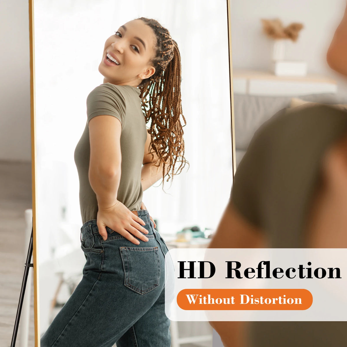 JHK Full Length Floor Mirror With Stand Aluminum Frame