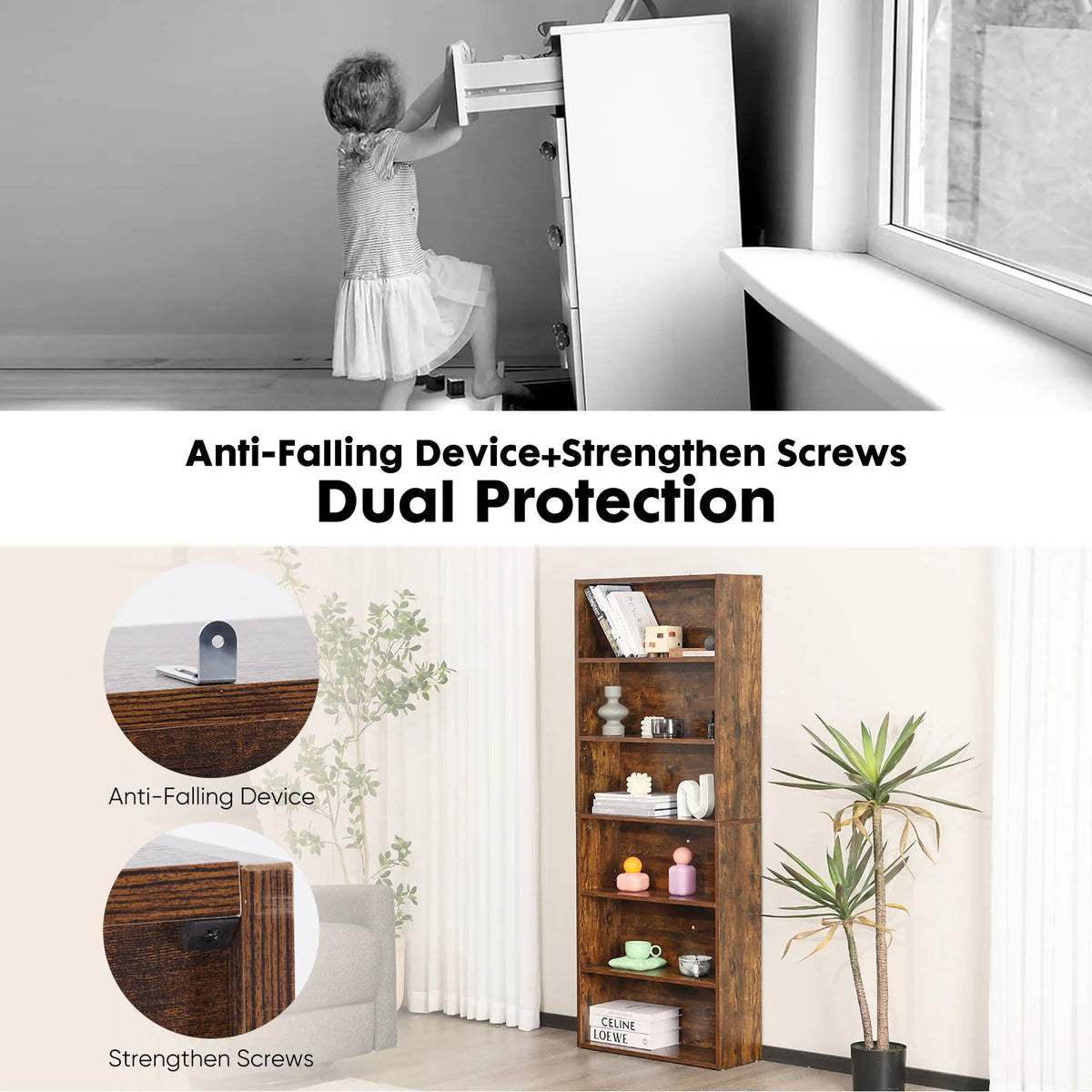 JHK Modern Wooden Floor Standing Bookcase For Home Office