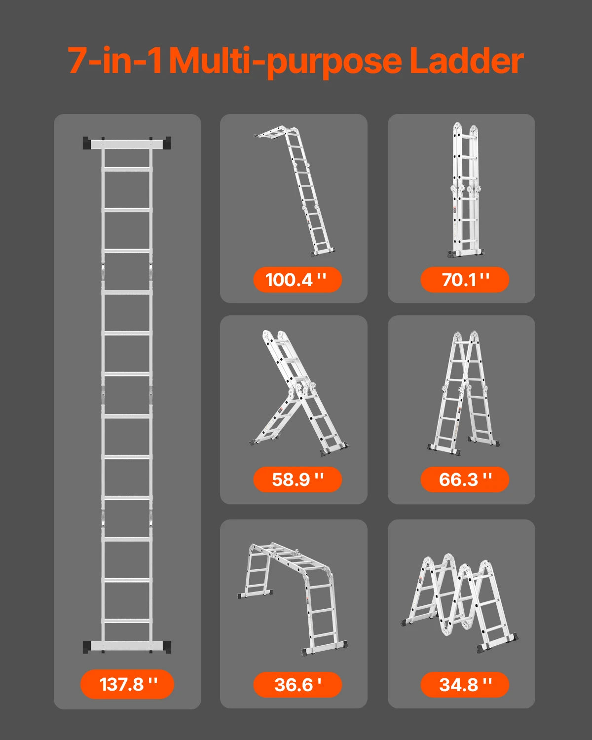 SucceBuy 7 In 1 Folding Telescoping Ladder for Home Use