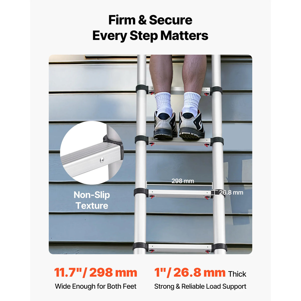 SucceBuy 12.5ft Telescoping Ladder One-Touch Retraction Ladder 330LBS Max Capacity with Non-Slip Feet for Home Outdoor Work Loft