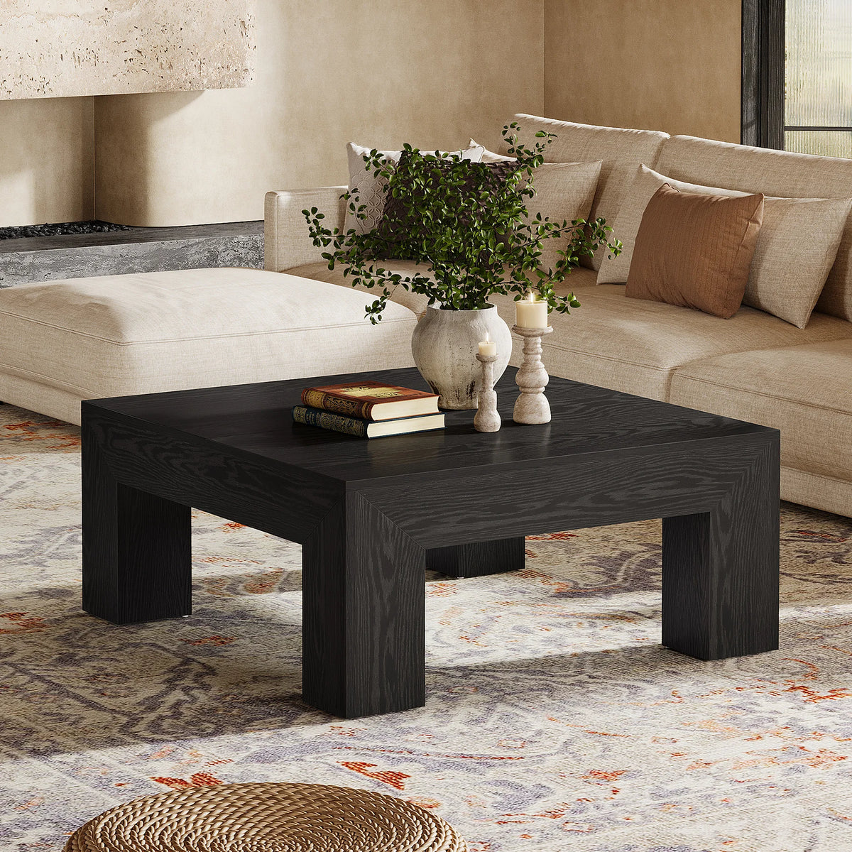 Tribesigns Farmhouse Square Wood Coffee Table With Sturdy Legs