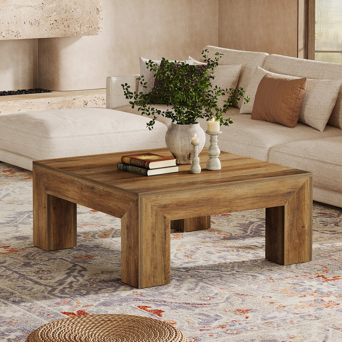 Tribesigns Farmhouse Square Wood Coffee Table With Sturdy Legs