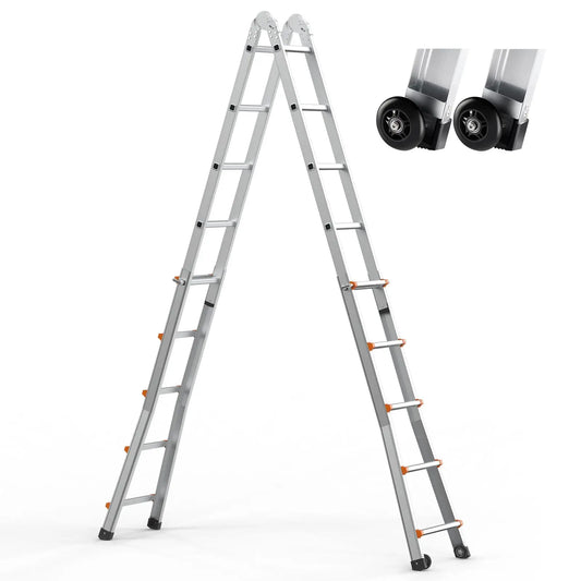Telescoping Ladder A Frame, 17 FT Compact Aluminum Extension Ladder, Multi-Function Portable Collapsible RV Ladder, Telescopic L